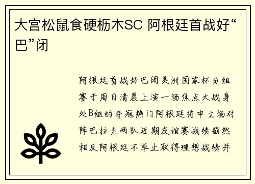 大宫松鼠食硬枥木SC 阿根廷首战好“巴”闭