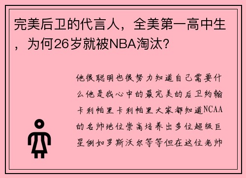 完美后卫的代言人，全美第一高中生，为何26岁就被NBA淘汰？